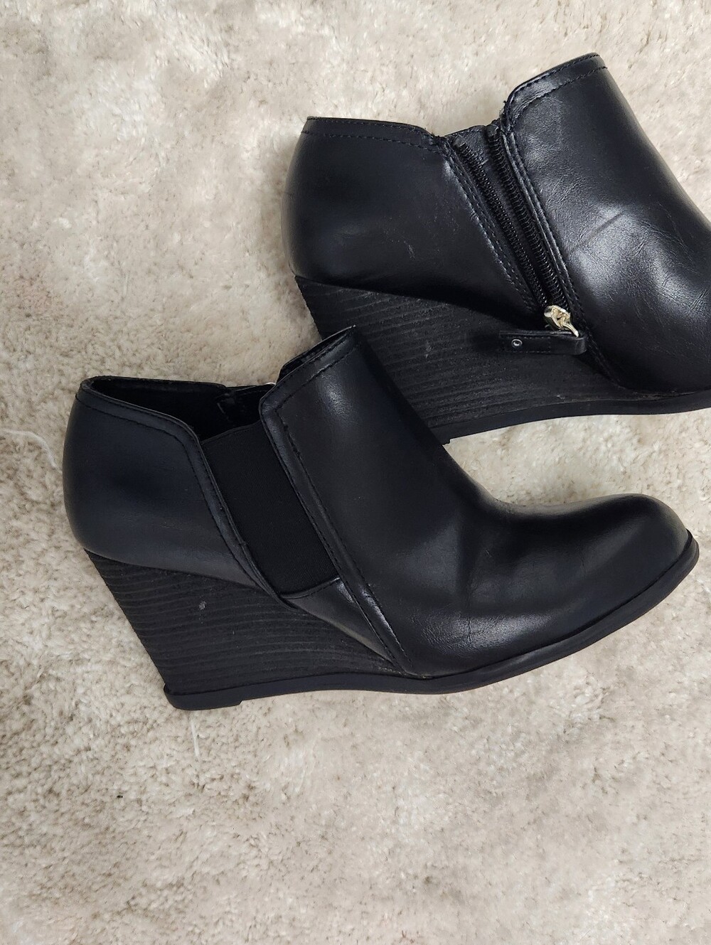 Dr. Scholl's Black Leather Wedge Booties for Women